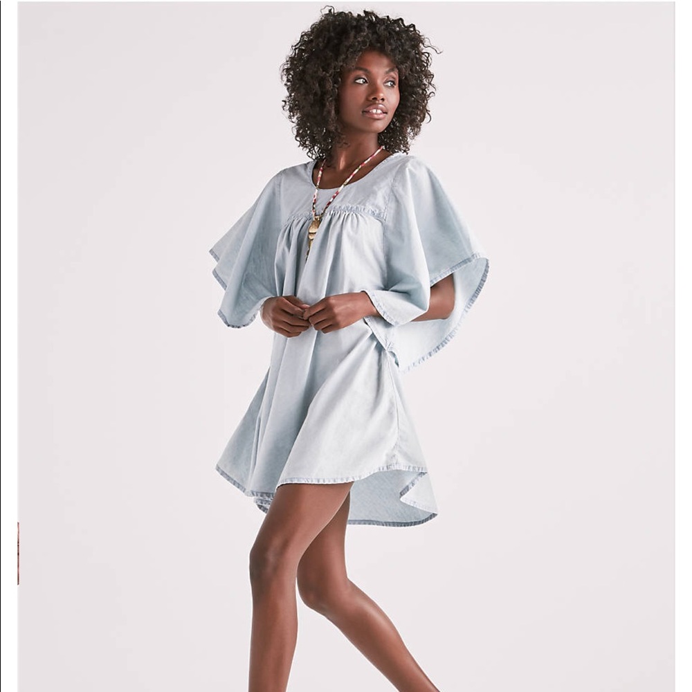 Shirred Chambray Dress